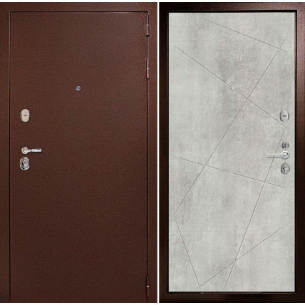 Входная дверь снаружи металл антик медный Внутренняя отделка G23 цвет бетон серый глухая