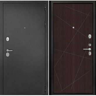 Входная дверь снаружи металл антик серебро Внутренняя отделка G23 цвет орех темный рифленый глухая