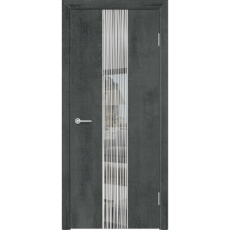 Межкомнатная дверь G14 Усиленная цвет темный бетон Зеркальная вставка с полосками