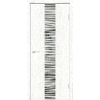 Межкомнатная дверь G15 Усиленная цвет ясень белый Зеркальная вставка с полосками