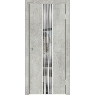 Межкомнатная дверь G14 Усиленная цвет серый бетон Зеркальная вставка с полосками