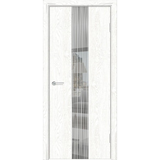 Межкомнатная дверь G14 Усиленная цвет ясень белый Зеркальная вставка с полосками