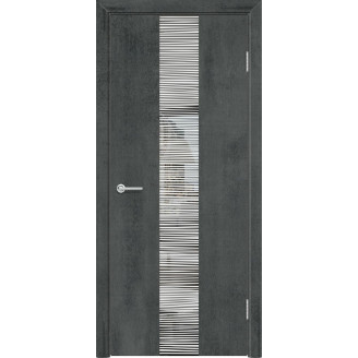 Межкомнатная дверь G15 Усиленная цвет темный бетон Зеркальная вставка с полосками