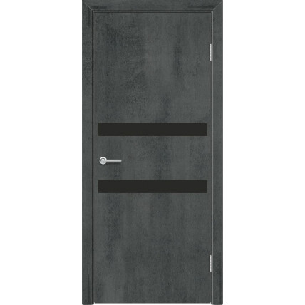 Межкомнатная дверь G1 Усиленная цвет темный бетон стекло черный лакобель
